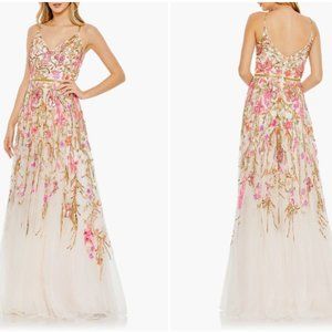 MAC DUGGAL 5671 VNECK FLORAL EMBELLISHED SPAGHETTI STRAPS OSYTSER MULTI GOWN 6